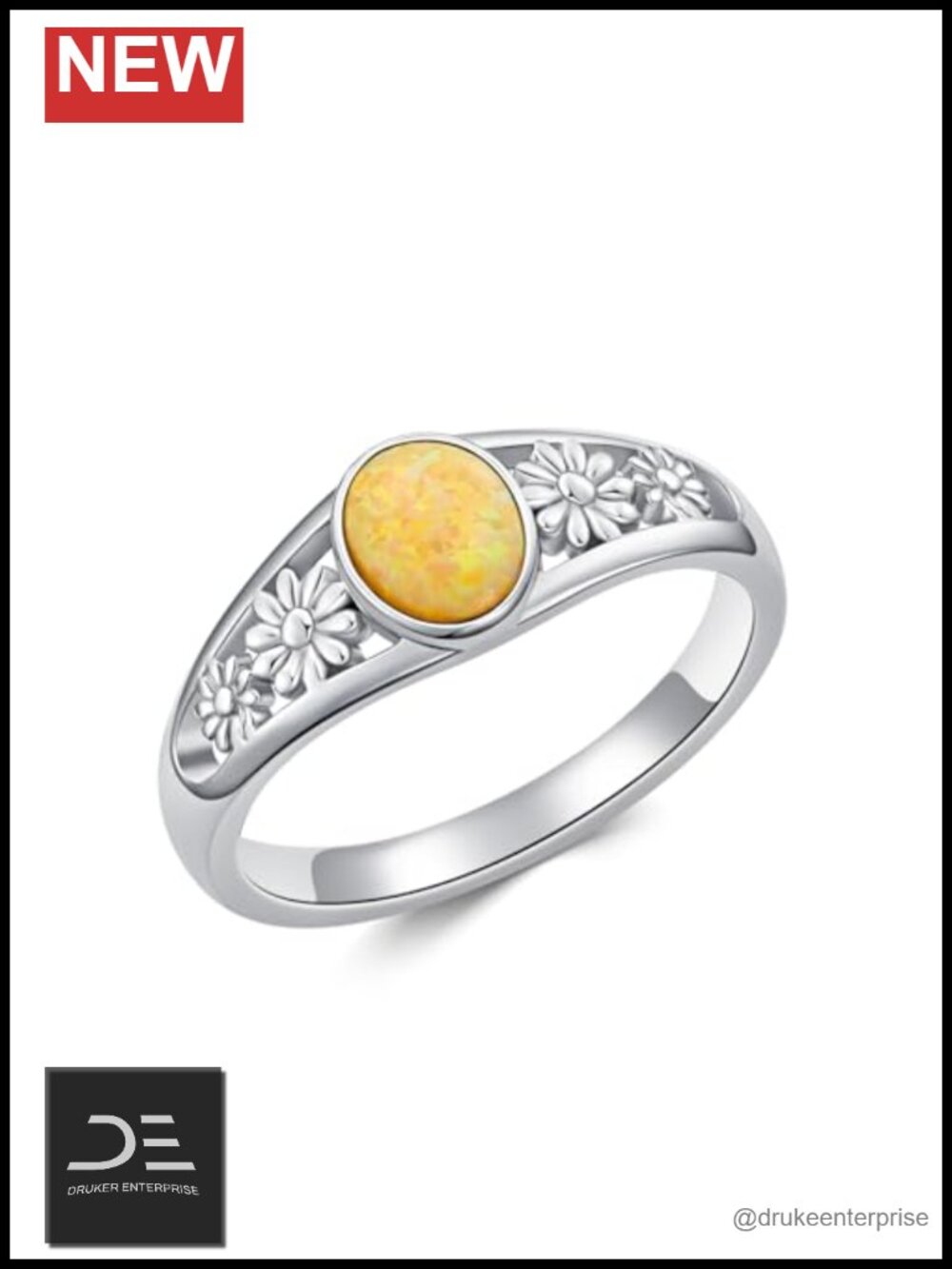 925 Sterling Silver Oval Opal Ring Daisy Hollow Statement Jewelry Gift Woman